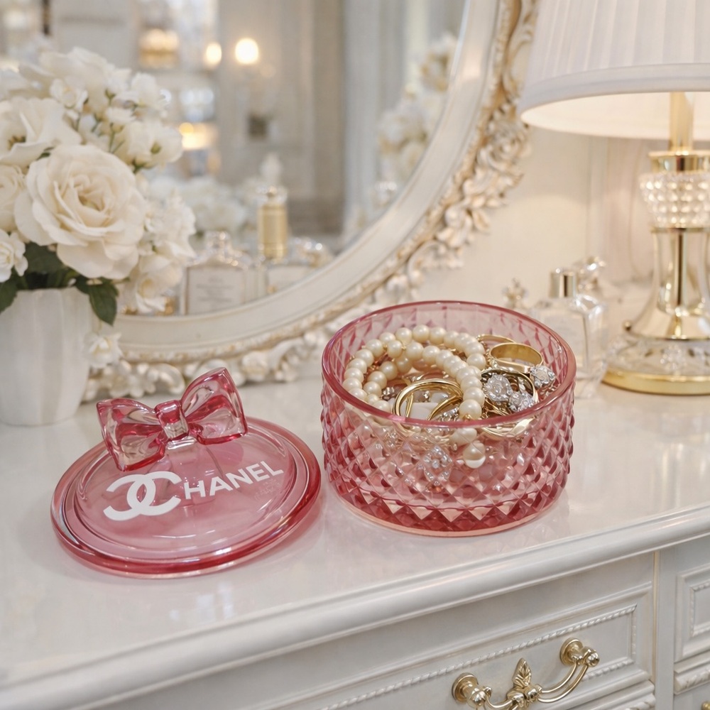 Luxury Pink Crystal Jewelry Box with Bow